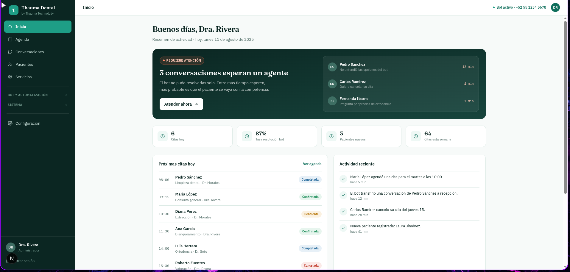 Thauma Dental Dashboard - Interfaz de Inicio